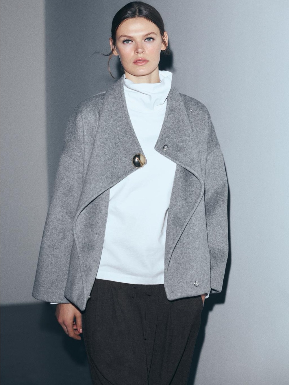 Zara Light Gray Draped Cape Jacket